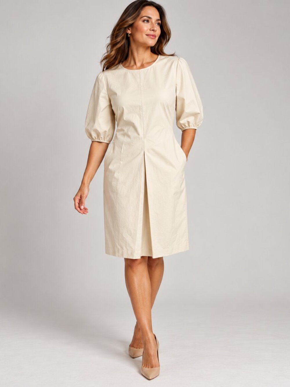 Sara Campbell Boston XL Ivory Cotton Puff Sleeve Sheath Dress NWT Made USA